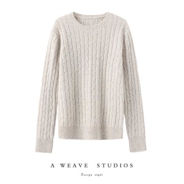 康賽妮baby小山羊絨 - 雙股織 女圓領麻花加厚羊絨衫寬松打底毛衣