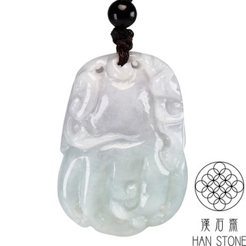 【漢石齋】天然翡翠A貨 如意人蔘玉佩吊墜 薄意春帶彩種(28*40*12mm)