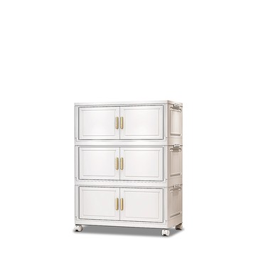 【Mr.box】50面寬摺疊前開式三層收納櫃-附滑輪50面寬三層-白色-不透明面板