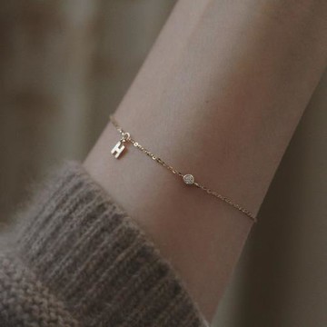 ROMANTIC925純銀H字母小鉆手鏈女迷你簡約氣質百搭細手飾品送閨蜜