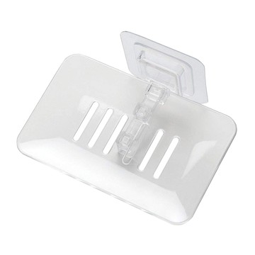 E.dot 透視水晶瀝水肥皂架/肥皂盒 壁掛式免釘 浴室收納好幫手  白色  1個