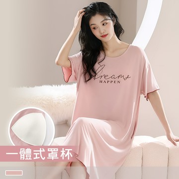 連身睡裙【棉柔舒適】簡約夢境 印花圓領外穿短袖睡衣 居家服 22352