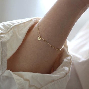愛心形手鏈女925純銀輕奢設計感桃心英文字母鍍14K金小眾希音熱賣