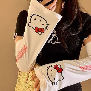 在臺出貨🍀時尚單品可愛袖套可愛字母大頭KT貓冰袖女休閒防曬夏季冰絲手袖