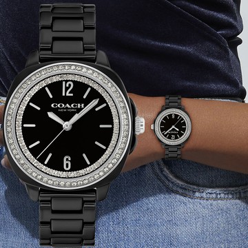 COACH Kitt 輕奢晶鑽陶瓷女錶-黑/34mm(CO14504564)