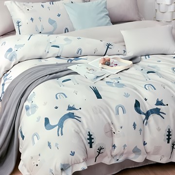 LoveCity 寢城之戀 台灣製 50支100%萊賽爾天絲 床包枕套組  狐夢園  雙人  床包 + 枕套 2個