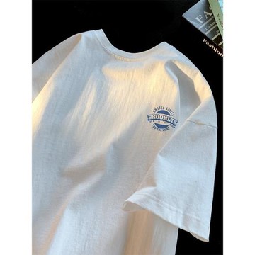 白色純棉短袖T恤男士夏季2025新款寬松潮牌ins半袖體恤男生打底衫