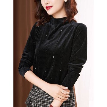 打底衫女冬季百搭2024新款半高領金絲絨上衣洋氣內搭黑色修身T恤