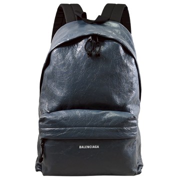 BALENCIAGA 巴黎世家 503221 烙印LOGO小羊皮大後背包.風暴藍