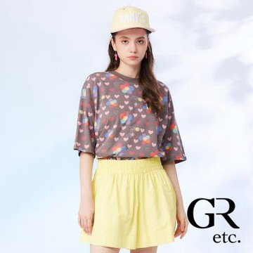 【GLORY21】網路獨賣款-etc.滿版愛心彩繪寬版純棉上衣-灰色