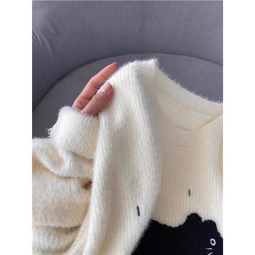 圣誕立體小貓刺繡毛衣2025秋冬季新款女裝短款針織衫寬松長袖上衣