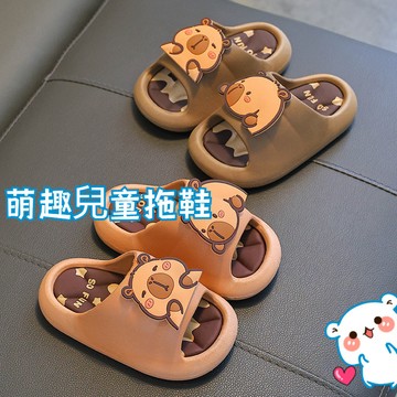 E卡皮巴拉卡通拖鞋VA兒童拖鞋PVC可愛卡通男女童寶寶小孩豆豆鞋中大童親子涼拖鞋夏A529 3