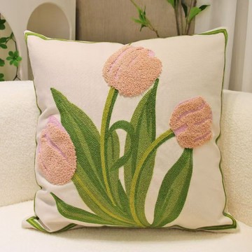 🌸限時優惠🌸美式網紅田園輕奢高端帆布刺繡抱枕沙發客廳高級感床頭靠墊靠枕套