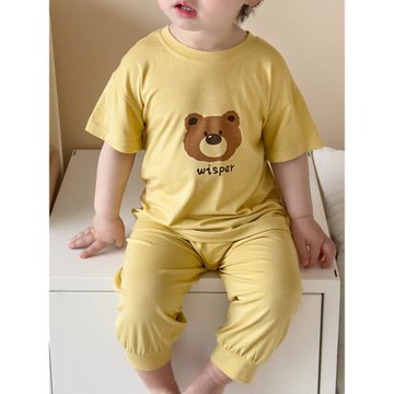 韓國寶寶家居服薄款莫代爾兒童睡衣夏季男童女孩冰絲短袖長褲套裝