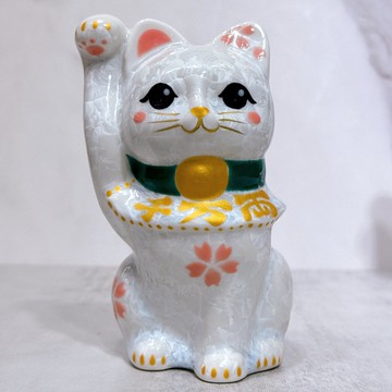 【皓櫻聚福】日本清水燒招財貓 | 花結晶 白 -  千万両