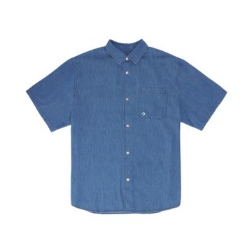 CONVERSE COOL MAX DENIM SHIRT DENIM BLUE 短袖襯衫 男 藍色-MCH628-UHA