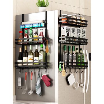 廚房置物架冰箱外側面壁掛式免打孔多層磁吸保鮮膜調料收納掛架子