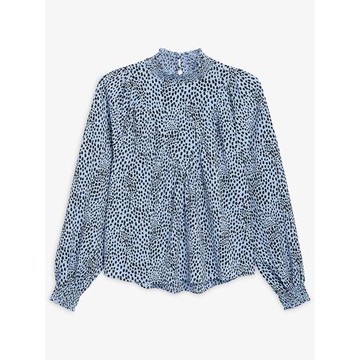 諾諾E站【MK】秋裝 女式時尚寬松休閑半高領長袖個性印花襯衫