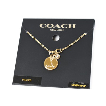 COACH 雙魚座硬幣墜飾鎖骨鍊-金色