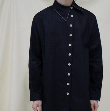 【不規則領口】古典中性復古/斜門襟手工襯衫