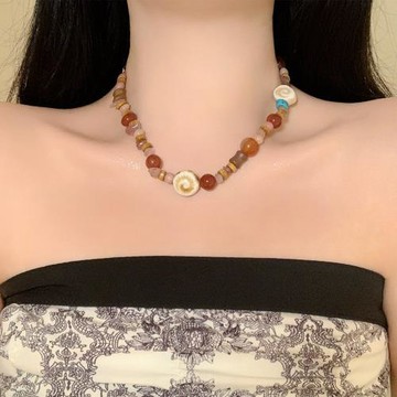 趙露思同款紅瑪瑙串珠項鏈女小眾多元素天然石鎖骨鏈復古高級頸鏈