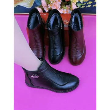 老北京布鞋水洗皮獺兔毛牛津底保暖防滑透氣舒適平底媽媽鞋冬季