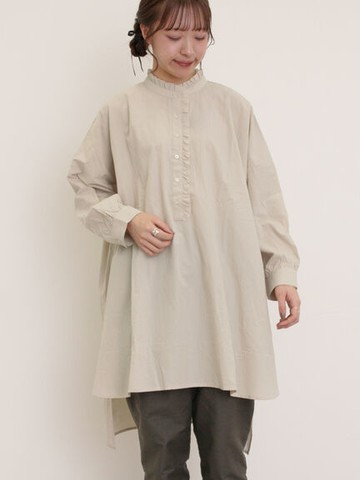 荷葉摺邊半排釦立領長版襯衫(0F000579810) - Samansa Mos2