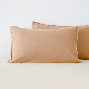 艾禮思山形繡200織水洗棉歐式枕套2入 橘