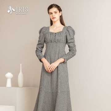 【IRIS 艾莉詩】Gingham格紋浪漫長洋裝-白-36657
