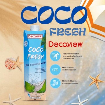【DECAVIEW COCO FRESH】100%純天然椰子水,1公升裝 x 12瓶優惠價,泰國原裝進口,非濃縮還原果汁