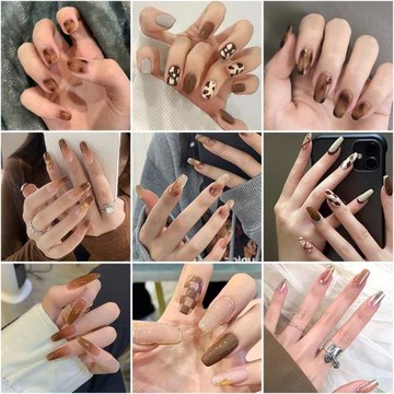 手工穿戴甲咖色高級感全套短款