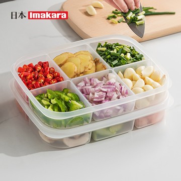日本Imakara 可微波冷凍分隔保鮮盒/備餐備菜盒(大款6格)-3入