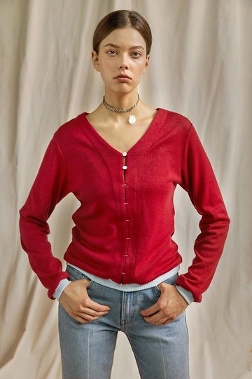 真心厚針織上衣 紅