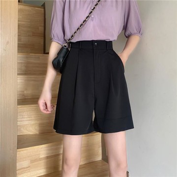 西裝短褲女夏季韓版新款高腰顯瘦闊腿短褲寬松紫色五分褲子潮