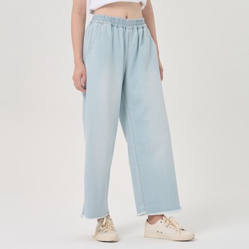 【ERSS】 女裝 牛仔褲 寬褲 八分寬褲 八分褲 純棉 藍色 淺藍 【S37030】