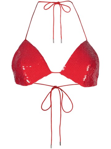 Nuè - Jade sequined triangle bra top - women - Polyester/Silk/Elastane - S - Red