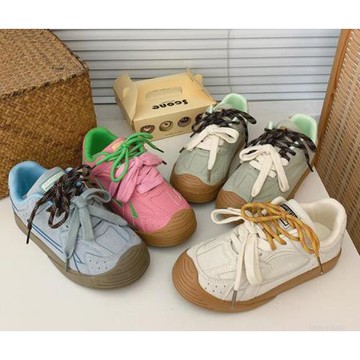 Taroko 日式原宿雙彩圓頭綁帶平底休閒鞋(4色可選)