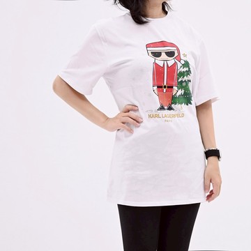 KARL LAGERFELD 卡爾 老佛爺聖誕限定造型棉質短T恤.白