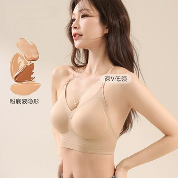 粉底液隱形無痕大露背美背內衣女士透明肩帶薄款夏季掛脖吊帶文胸鑫弘-素時衣櫥