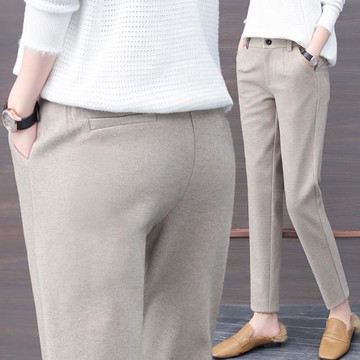 加絨哈倫毛呢褲女秋冬直筒蘿卜休閑小腳小個子九分顯瘦煙管西裝褲