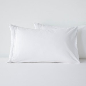 伊登打摺拼接500織埃及棉枕套2入 晨白