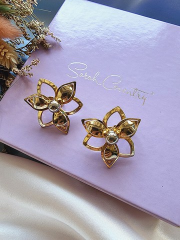 美國西洋古董飾品 /SARAH COV三角酢漿草夾式耳環/復古珠寶首飾