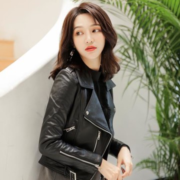 海寧皮革城2025真皮皮衣女短款外套春秋新款歐貨小機車皮夾克爆款
