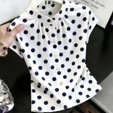 2026新款夏洞洞布波點上衣女T恤休閒洋氣收腰減齡氣質鈕釦短袖女