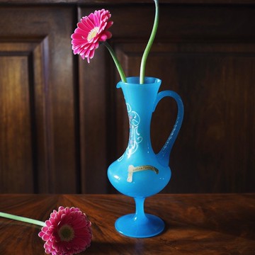 1960年義大利 Opalina Fiorentina 手工吹製 藍色 蛋白石玻璃花瓶