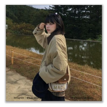【HAO NICE】100%正品Human made 經典logo字母 復古郵差包 鈕扣 棉質 斜肩包