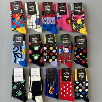 happy socks新款米奇聯名嗨皮女襪中筒潮襪情侶長筒時尚中筒襪子