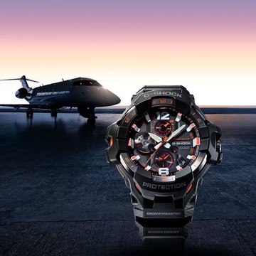【CASIO 卡西歐】G-SHOCK 藍牙 飛行錶 碳纖維防護 橘紅 GR-B300-1A4_54.7mm
