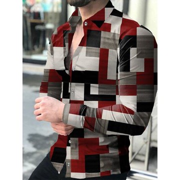 Summer Men Prom Party Print Long Sleeve Top派對印花長袖上衣