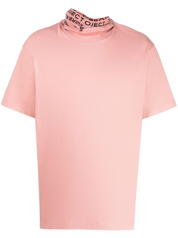 Y/Project - logo-tape cut-out T-shirt - men - Organic Cotton - XS - Pink